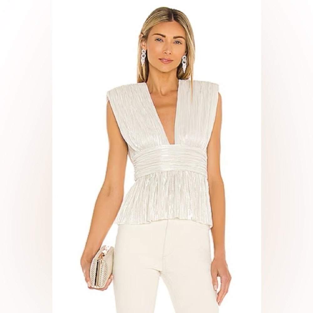 Sabina Musayev Ivory Pleated V-Neck Peplum Top